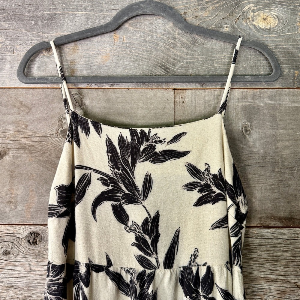 Monteau Los Angeles Floral Linen Blend Maxi Dress XL Black Cream Summer Vacation - Picture 2 of 8